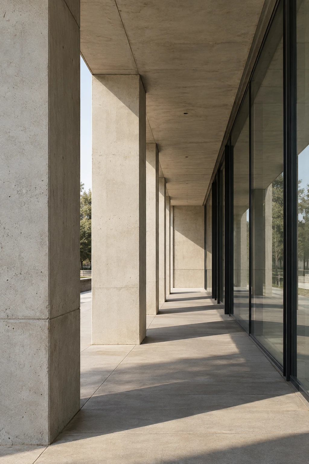 Structural concrete and glass details in a contemporary building